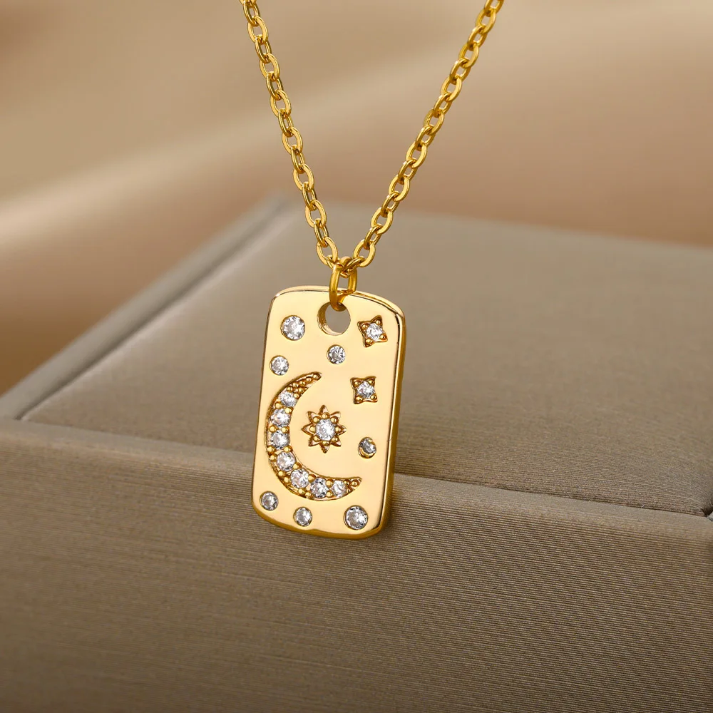Gothic Square Sun Moon Star Zircon Necklaces For Women Stainless Steel Pendant Chain Choker Charm Accessories Jewelry Gift
Gothic Square Sun Moon Star Zircon Necklaces For Women Stainless Steel Pendant Chain Choker Charm Accessories Jewelry Gift