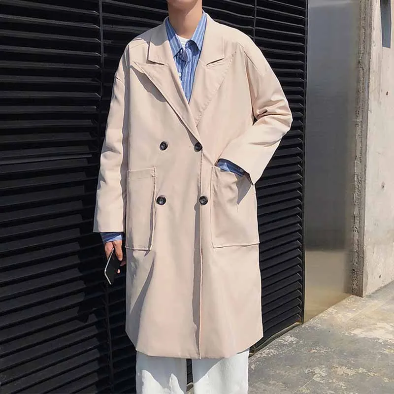 Trench Men Notched Double-breasted Solid Black Long Outerwear Fashion Loose All-match Teens Chic Korean Style Fashion Vintage
Trench Men Notched Double-breasted Solid Black Long Outerwear Fashion Loose All-match Teens Chic Korean Style Fashion Vintage