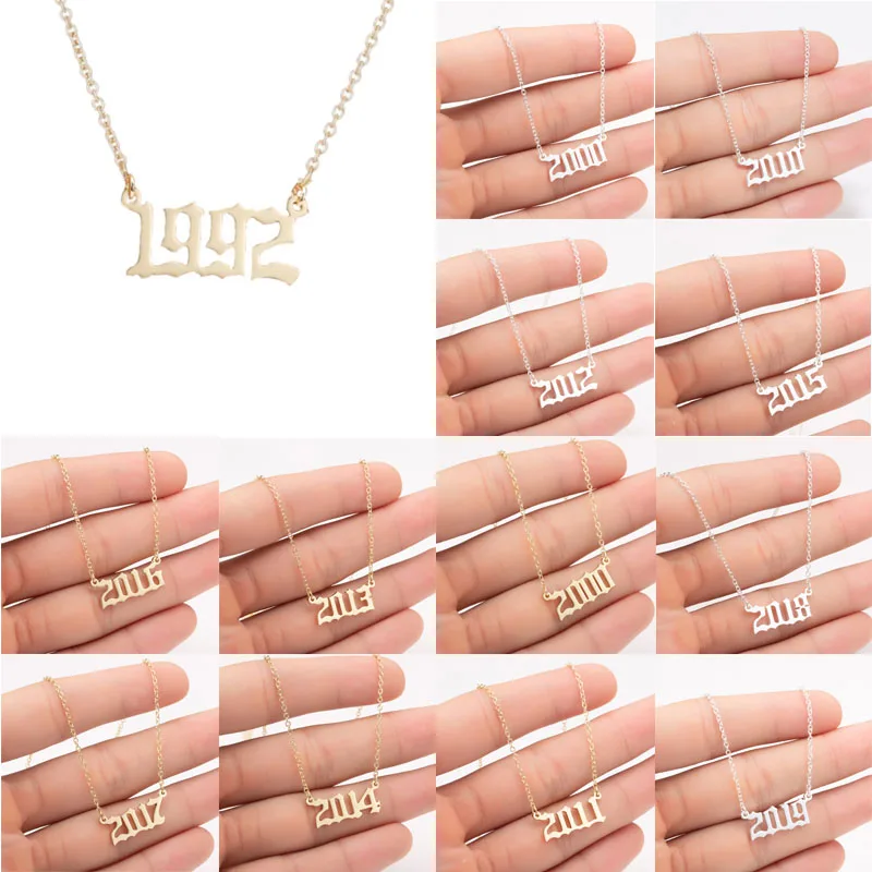 New Stainless Steel Year Number Pendant Necklace Gold Silver Color Birthday Personalize Charms Women Girl Memorial Gifts N001
New Stainless Steel Year Number Pendant Necklace Gold Silver Color Birthday Personalize Charms Women Girl Memorial Gifts N001