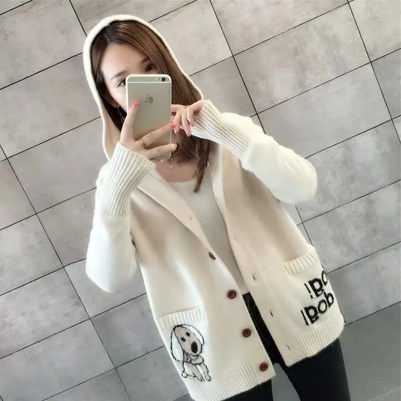 Lady Knitted Cardigan Hoodie Cute Dog Pattern Big Pockets Button Loose Sweater Wholesale Winter New Fashion Female Clothes
Lady Knitted Cardigan Hoodie Cute Dog Pattern Big Pockets Button Loose Sweater Wholesale Winter New Fashion Female Clothes