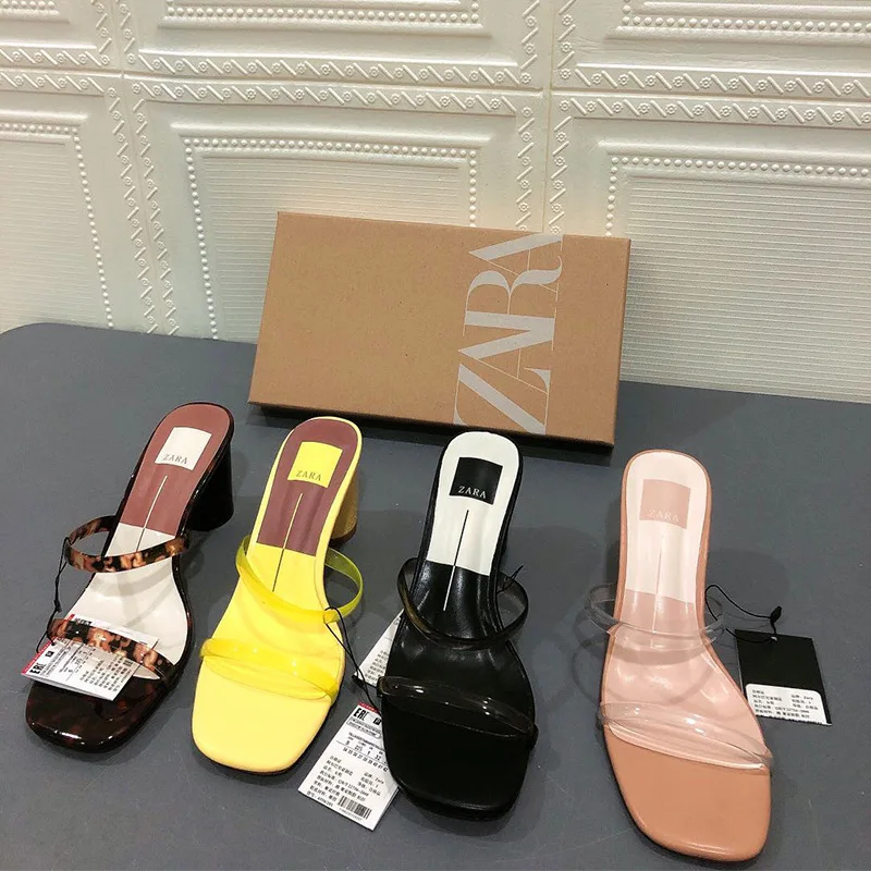 Women's shoes 2020 new thick heel sandals open toe with transparent square toe mid-high heel sandals and slippers 
Women's shoes 2020 new thick heel sandals open toe with transparent square toe mid-high heel sandals and slippers