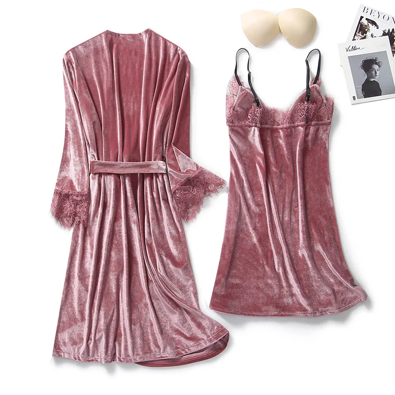 Sexy Velour Kimono Bathrobe Gown Lady 2PCS Sleep Set Lace Patchwork Sleepwear Autumn New Home Clothes Perspective Nightwear
Sexy Velour Kimono Bathrobe Gown Lady 2PCS Sleep Set Lace Patchwork Sleepwear Autumn New Home Clothes Perspective Nightwear