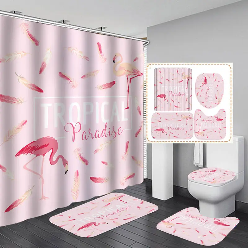 Pink Flamingo Feathers Polyester Fabric Shower Curtain Non-Slip Bath Mat Toilet Lid Cover Rugs Home Bathroom Decor Set
Pink Flamingo Feathers Polyester Fabric Shower Curtain Non-Slip Bath Mat Toilet Lid Cover Rugs Home Bathroom Decor Set