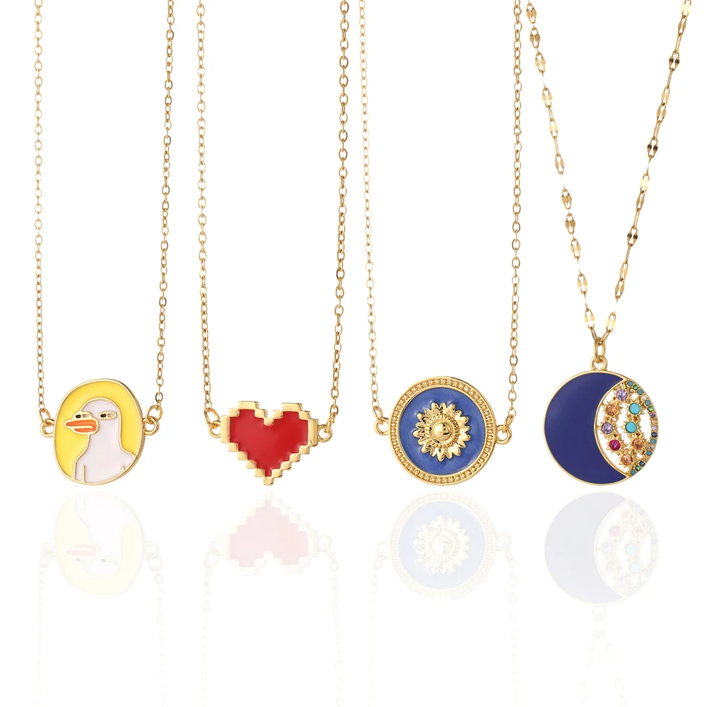 Enamel Moon Heart Flower Pendant Necklace for Women Punk Boho Choker Collars Stainless Steel Link Chain Necklace Female
Enamel Moon Heart Flower Pendant Necklace for Women Punk Boho Choker Collars Stainless Steel Link Chain Necklace Female