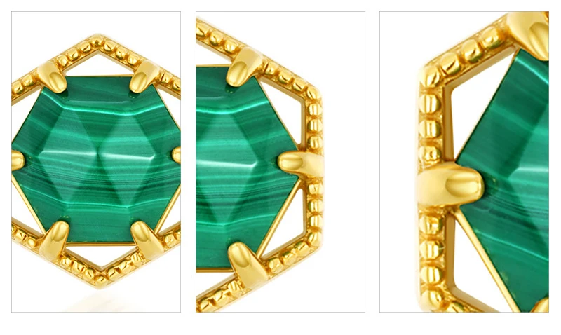 Серьги-гвоздики женские из серебра геометрический золотистый пробы с зеленым