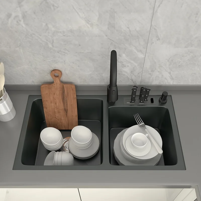 Черный вклинивание или встройной Кухня раковина двойная чаша, рабочей станции, Нержавеющая сталь раковины ручной работы с сушилкой для пос... 
Черный вклинивание или встройной Кухня раковина двойная чаша, рабочей станции, Нержавеющая сталь раковины ручной работы с сушилкой для пос...