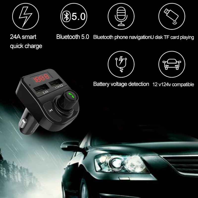 FM передатчик модулятор Bluetooth 5 0 светодиодный Экран Dual USB Hands Free автомобильный