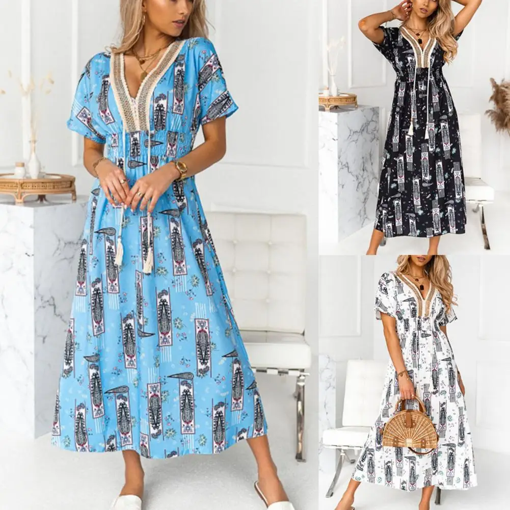 SANWOOD Women Dress V Neck Paisley Print Waist Tight Short Sleeve Long Dress Streetwear Floral Casual Beach Dress
SANWOOD Women Dress V Neck Paisley Print Waist Tight Short Sleeve Long Dress Streetwear Floral Casual Beach Dress