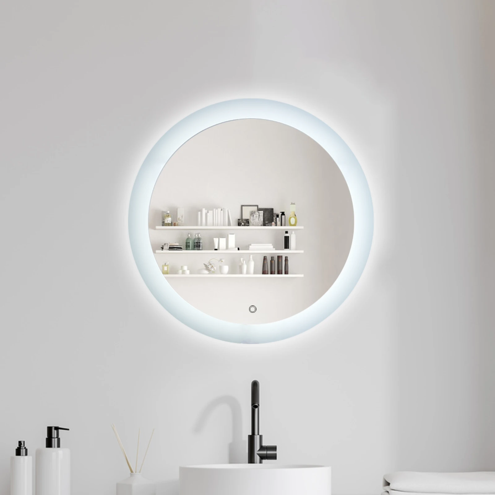 

LED Bathroom Vanity Mirror with Light 24 Inches Round Shape Dimmable Anti-Fog Backlit Wall Mounted Defogger Circle Makeup Mirror