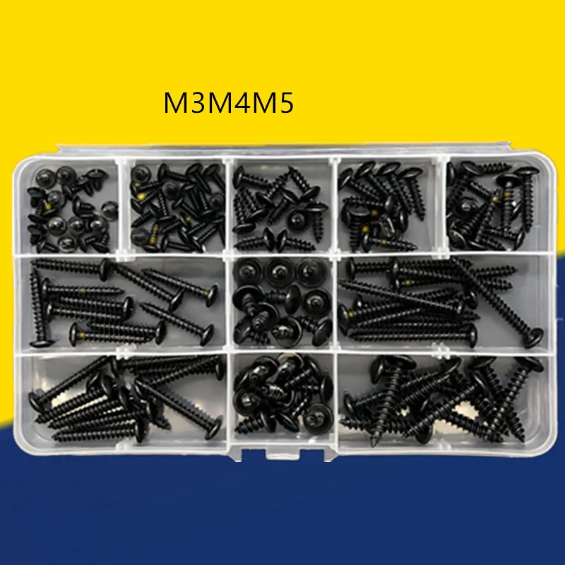 130PCS Large Flat Head Self-Tapping Screw Black Hardened Mushroom-Shaped Haircut Umbrella Cross Large round Head Screw Set
130PCS Large Flat Head Self-Tapping Screw Black Hardened Mushroom-Shaped Haircut Umbrella Cross Large round Head Screw Set