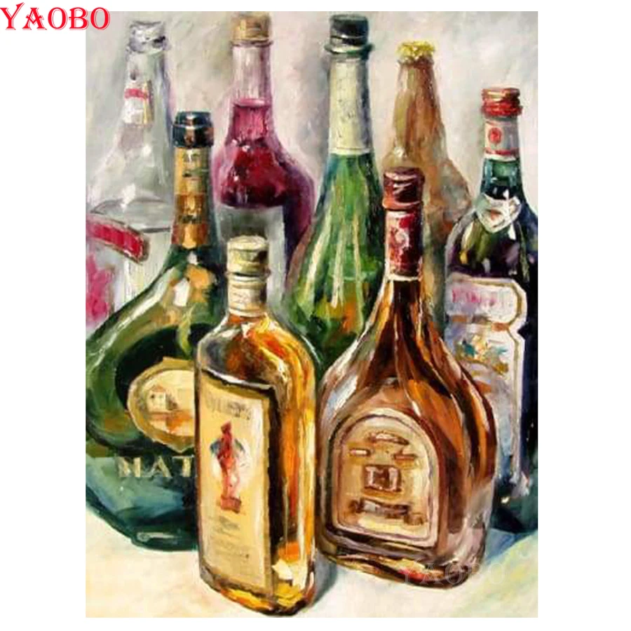 Полная круглая квадратная Алмазная вышивка винная бутылка алмазная живопись