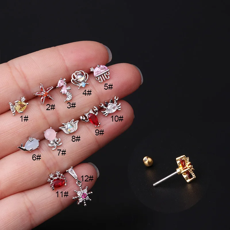 1PC Stainless Steel Cz Ocean Series Cartilage Earrings for Women Cute Fish Crab Helix Lobe Screw Back Stud Piercing Jewelry
1PC Stainless Steel Cz Ocean Series Cartilage Earrings for Women Cute Fish Crab Helix Lobe Screw Back Stud Piercing Jewelry