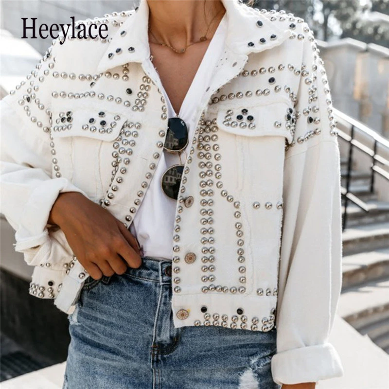 2020 Women Harajuku Denim Coat Heavy Hand Beaded Rivet Short Jeans Jackets Spring Lady Casual Loose Single Breasted Top
2020 Women Harajuku Denim Coat Heavy Hand Beaded Rivet Short Jeans Jackets Spring Lady Casual Loose Single Breasted Top