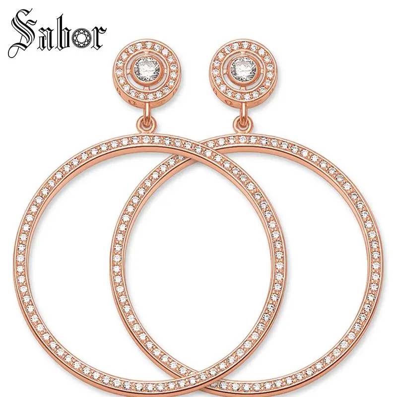 Ear Stud Round CZ Hyperbole Gift For Women Earring silver color Zirconia Fashion Jewelry thomas | Украшения и аксессуары
