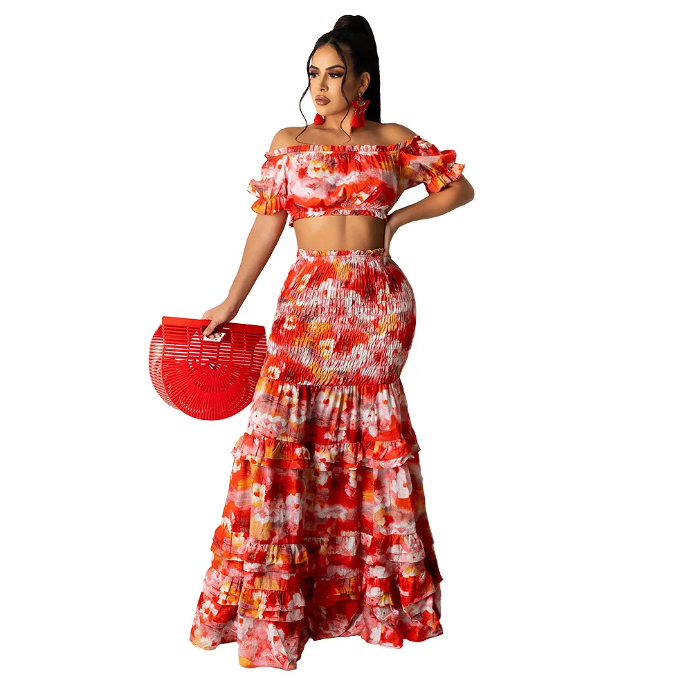 Summer 2-Piece Sexy Backless Floor-length Skirt Sets Two Piece Print Ruched Dress Women Short Sleeves Top High Waist Skirt Suit
Summer 2-Piece Sexy Backless Floor-length Skirt Sets Two Piece Print Ruched Dress Women Short Sleeves Top High Waist Skirt Suit
