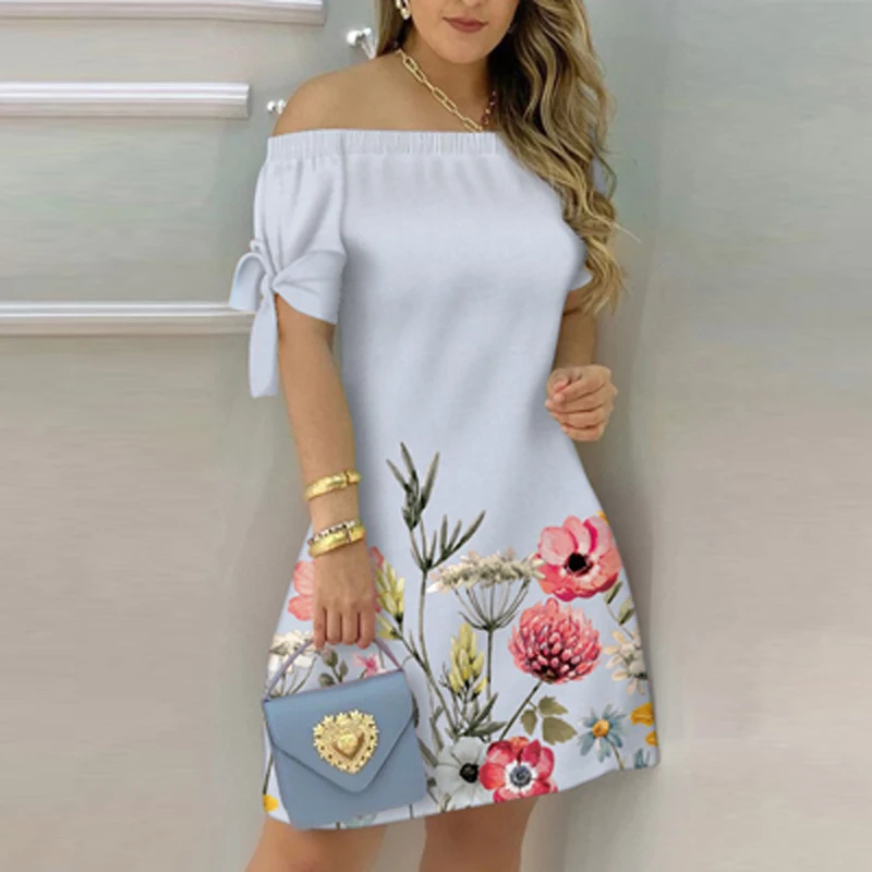 Sexy Off Shoulder Short Sleeve Bow Mini Dress Lady Summer Retro Floral Print Dress Spring Slash Neck Backless Women Party Dress 
Sexy Off Shoulder Short Sleeve Bow Mini Dress Lady Summer Retro Floral Print Dress Spring Slash Neck Backless Women Party Dress