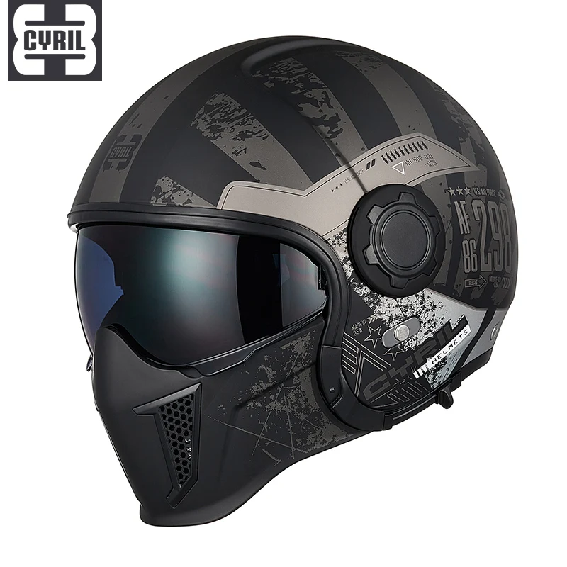 

Винтажный шлем CYRIL, черный воин, комбинированный шлем для мужчин и женщин, мотоциклетный полушлем, полный шлем для автомобиля, лето