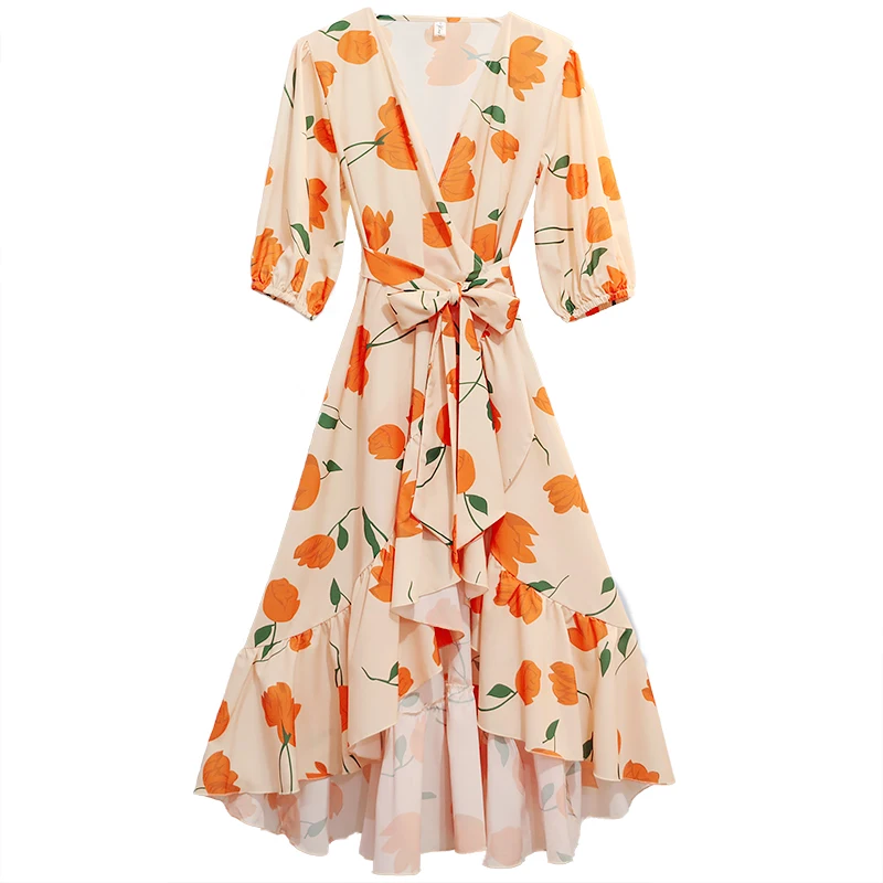 Summer Floral Print Chiffon Women Dress Office Elegant Lady Vintage Vacation Beach Dress Retro Casual Korean Runway 2022 Vestido 
Summer Floral Print Chiffon Women Dress Office Elegant Lady Vintage Vacation Beach Dress Retro Casual Korean Runway 2022 Vestido
