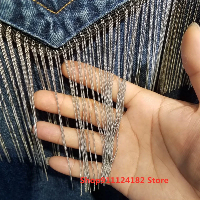 European Station Spring and Autumn Clothes New Women's Wild Heavy Industry Chain Tassel Pendant Washed Blue Denim Jacket Women
European Station Spring and Autumn Clothes New Women's Wild Heavy Industry Chain Tassel Pendant Washed Blue Denim Jacket Women
