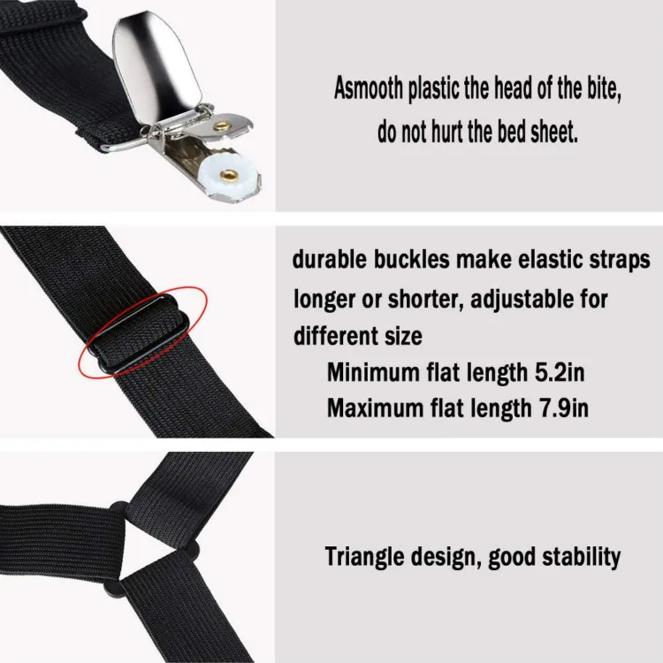 Bed Sheet Fasteners Elastic Bed Sheet Clips Adjustable Heavy Duty Band Straps Suspenders Corner Gripper Holder Clip for Fitted
Bed Sheet Fasteners Elastic Bed Sheet Clips Adjustable Heavy Duty Band Straps Suspenders Corner Gripper Holder Clip for Fitted