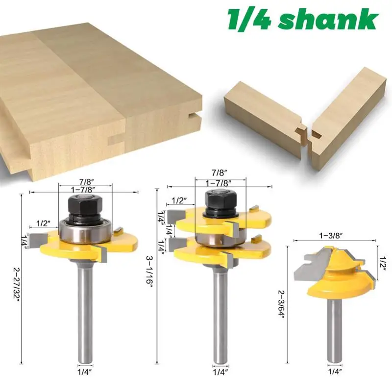 Shank Tongue Groove Joint Assembly Router Bit Set 45° Lock Miter Bit 1/4 Solid Steel Wood Cutter Woodworking Milling Tool
Shank Tongue Groove Joint Assembly Router Bit Set 45° Lock Miter Bit 1/4 Solid Steel Wood Cutter Woodworking Milling Tool