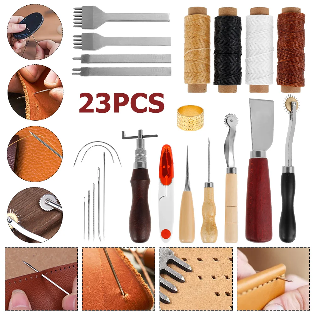 23Pcs Professional Leather Craft Tools Kit Hand Sewing Stitching Punch Carving Work Saddle Set Accessories DIY Tool Set
23Pcs Professional Leather Craft Tools Kit Hand Sewing Stitching Punch Carving Work Saddle Set Accessories DIY Tool Set
