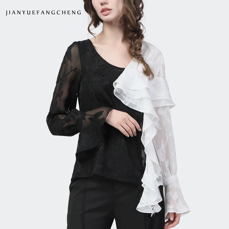 Fashion Chiffon Cut Floral Blouse Black White Color Block All-Match Irregular Ruffles Long Sleeve V-Neck Women Casual Blouses
Fashion Chiffon Cut Floral Blouse Black White Color Block All-Match Irregular Ruffles Long Sleeve V-Neck Women Casual Blouses