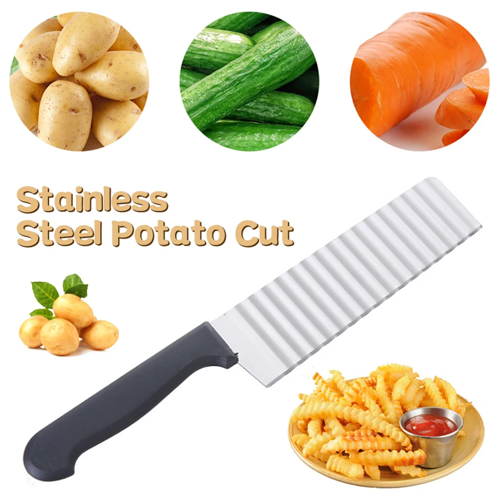 

Crinkle Potato Cutter Stainless Steel French Fries Slicer Knife with Handle Wavy Chopper for Vegetable Fruit Carrot Kitchen Tool