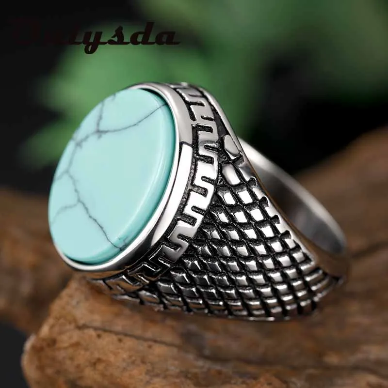 Onlysda Fashion Flower Band Oval Natural Man Ring With Stone Vintage Look Antique Green Men Jewelry Party Gifts Anel | Украшения и