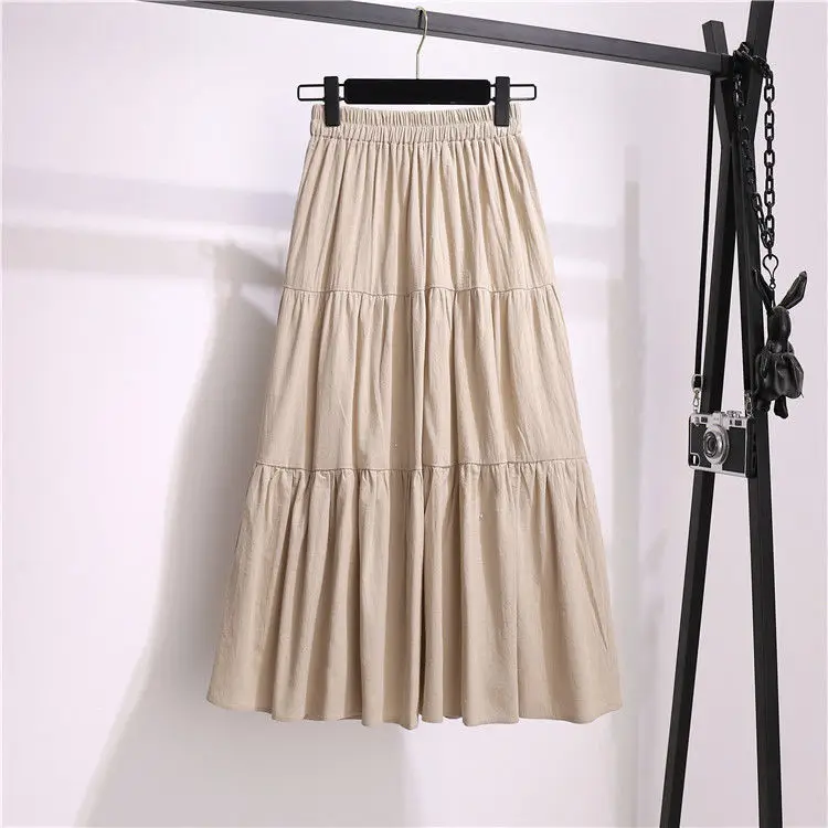 Summer new splicing cotton hemp skirt student solid pleated elastic waist A-shaped cake large skirt
Summer new splicing cotton hemp skirt student solid pleated elastic waist A-shaped cake large skirt