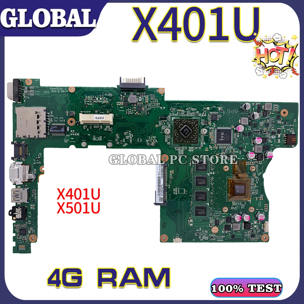 Материнская плата KEFU для ноутбука ASUS X401U X501U материнская 100% ТЕСТ ОК 4GB-RAM |