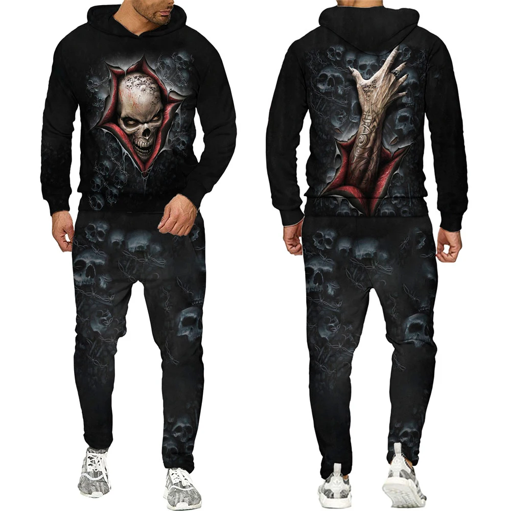 Костюм спортивный мужской с 3D-принтом злого черепа, модная Крутая толстовка с капюшоном, свитшот, штаны на молнии, комплект из двух предмето... 
Костюм спортивный мужской с 3D-принтом злого черепа, модная Крутая толстовка с капюшоном, свитшот, штаны на молнии, комплект из двух предмето...