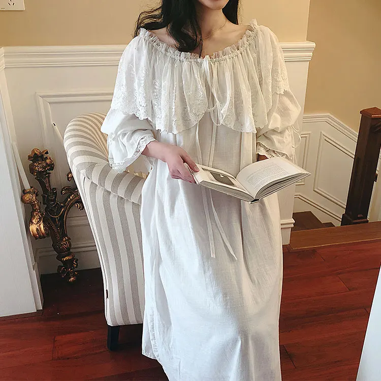 

Women's Lolita Princess Sleepshirts Vintage Palace Style Dress Wide Lace Nightgowns Cotton Victorian Nightdress Sleep Loungewear