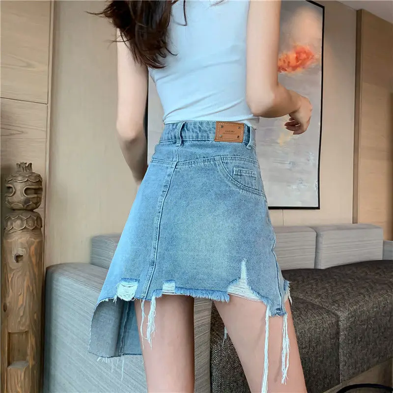 Summer Blue Irregular Hole Jeans Skirt Woman Fashion Personality High Waist Stitching Student Harajuku Sexy Gothic Dance Skirts
Summer Blue Irregular Hole Jeans Skirt Woman Fashion Personality High Waist Stitching Student Harajuku Sexy Gothic Dance Skirts