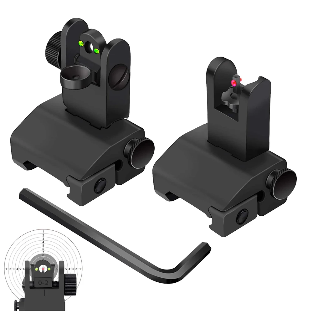 

Tactics Iron Sights Fiber Optics Flip Up Front and Rear Sights with Visible Red and Green Dots Fit PicatinnyWeaver Rails