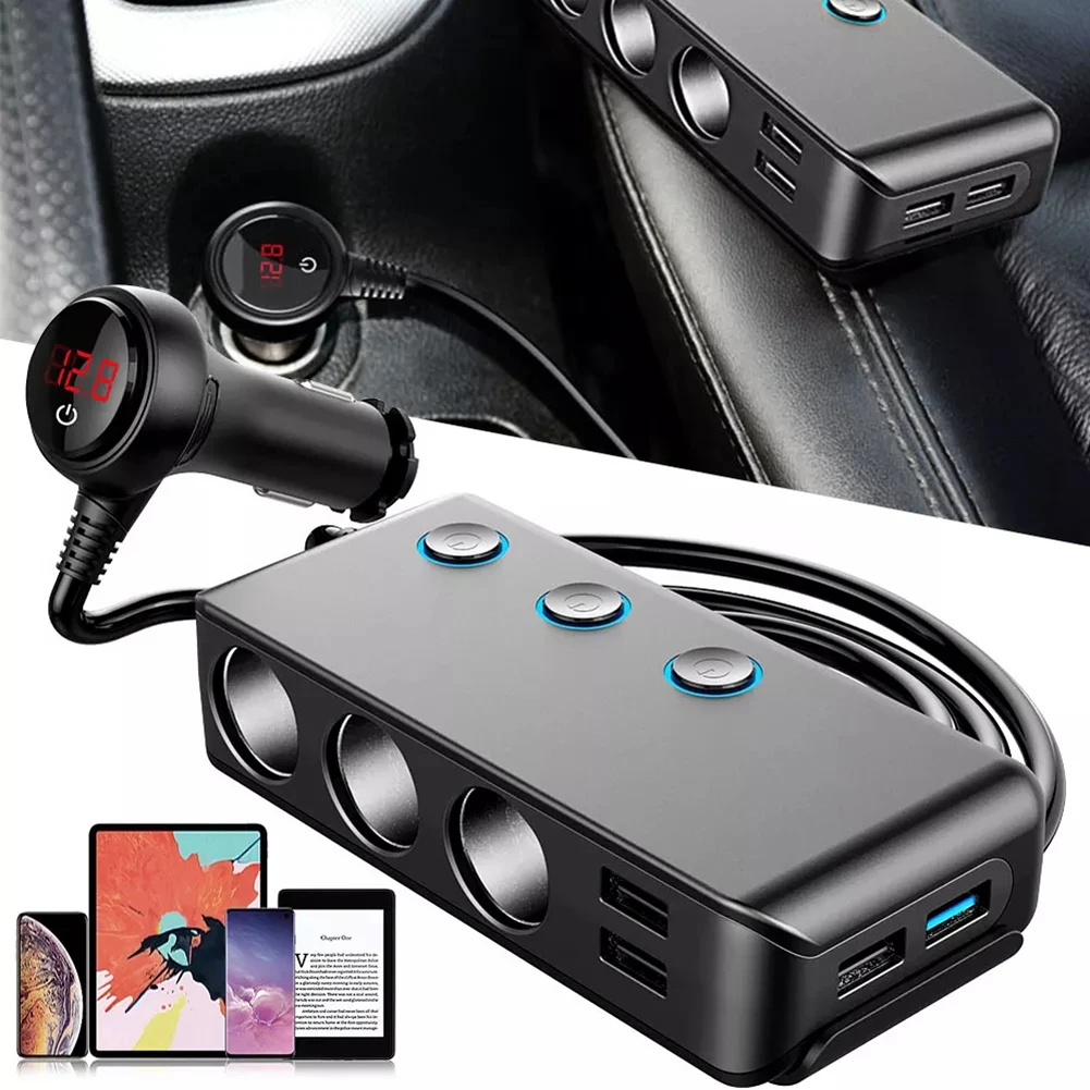 Car Cigarette Cigar Lighter 3-Socket Cigarette Lighter Port Splitter + USB*3 + QC3.0 with Switch LED Display Voltag Car Charger
Car Cigarette Cigar Lighter 3-Socket Cigarette Lighter Port Splitter + USB*3 + QC3.0 with Switch LED Display Voltag Car Charger
