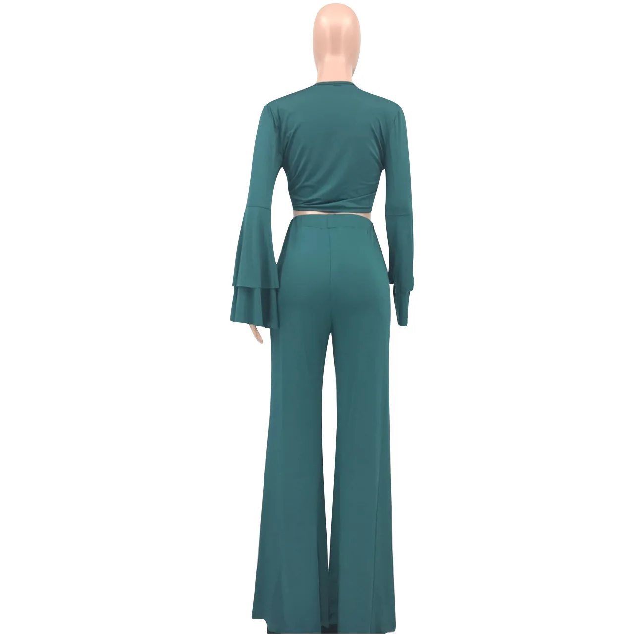 Sexy Two Piece Tracksuit Women Clothes Deep V Neck Flare Sleeve Crop Top+Wide Leg Pants Sweatsuits Vintage 2 Piece Club Outfit 
Sexy Two Piece Tracksuit Women Clothes Deep V Neck Flare Sleeve Crop Top+Wide Leg Pants Sweatsuits Vintage 2 Piece Club Outfit