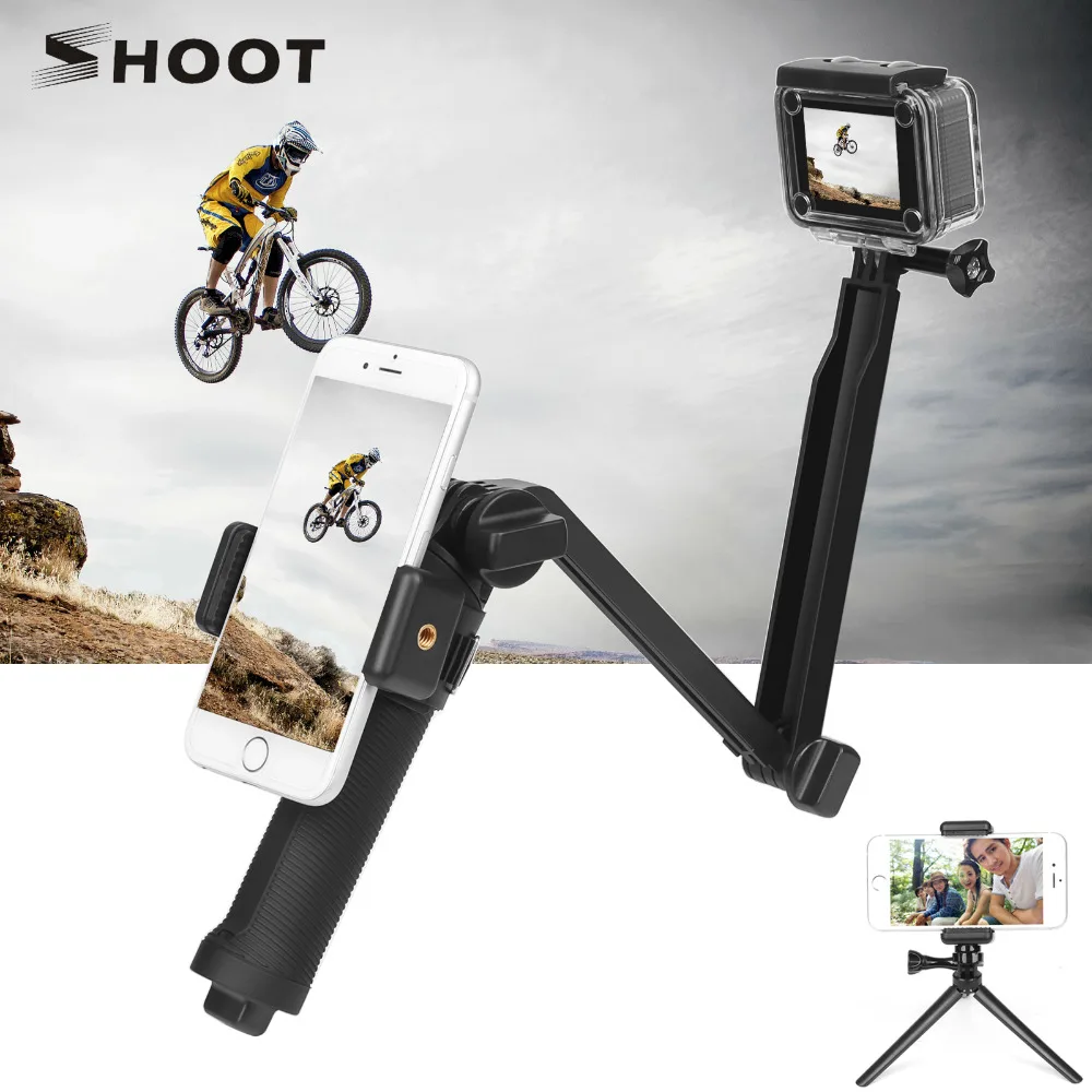 Three 3 way Selfie Handheld Stick Sport Action Camera Grip DV Extension Arm Cam Tripod Monopod Folding Holder for GoPro Phone |