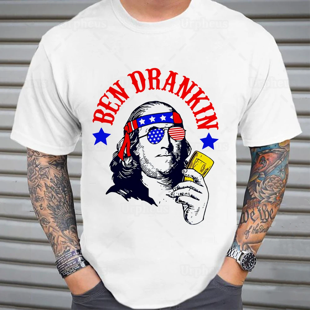

Ben Drankin 4th of July Memorial Day T Shirt Funny BBQ Drinking Beer Shirt Merica USA Patriotic Summer Top 100% Cotton Tees