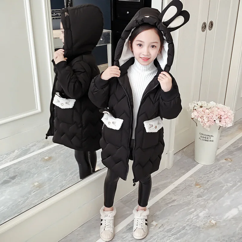 Детская куртка для девочек, зимнее длинное пальто, пальто, теплый пуховик с мультяшными ушками кролика, хлопковая детская одежда, куртка с капюшоном для девочек 
Детская куртка для девочек, зимнее длинное пальто, пальто, теплый пуховик с мультяшными ушками кролика, хлопковая детская одежда, куртка с капюшоном для девочек