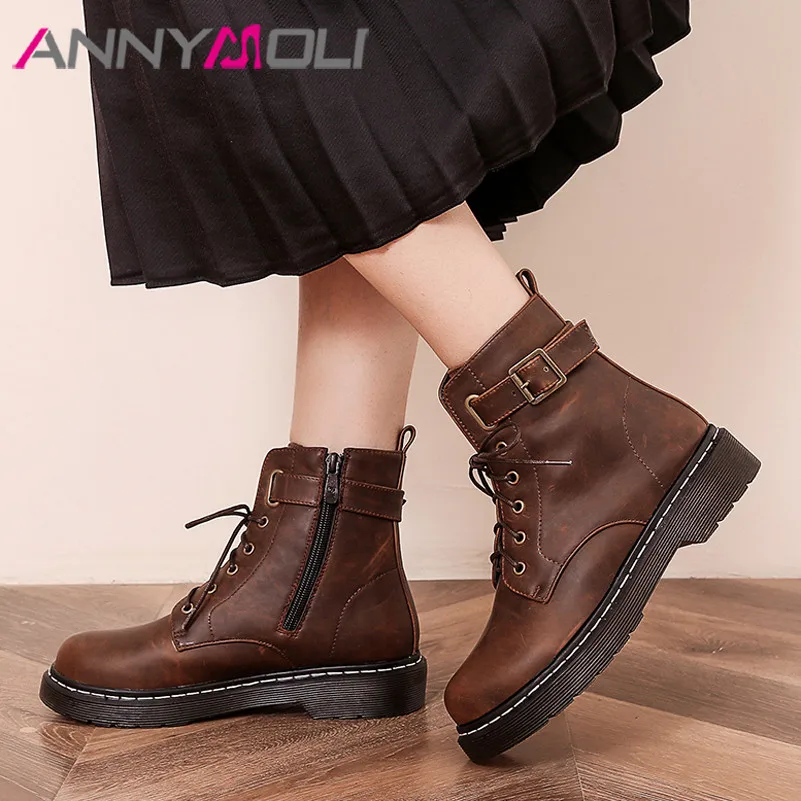 Ботинки ANNYMOLI женские на плоской платформе, цвет черный, на шнуровке, с пряжкой, на молнии, короткие сапоги, Размеры 33-43, Осень-зима
Ботинки ANNYMOLI женские на плоской платформе, цвет черный, на шнуровке, с пряжкой, на молнии, короткие сапоги, Размеры 33-43, Осень-зима