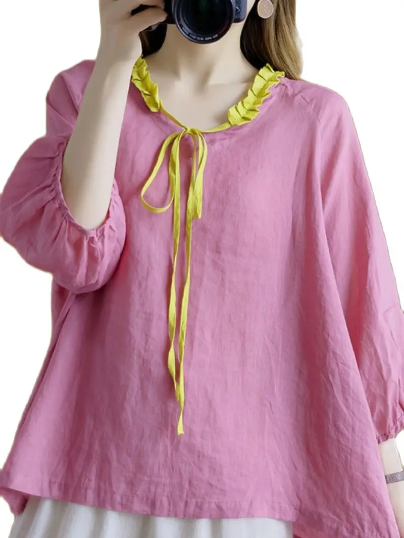 Large size women's clothing 2021 new spring summer cotton hemp literature and art foreign style lace up shirt women sweet woman
Large size women's clothing 2021 new spring summer cotton hemp literature and art foreign style lace up shirt women sweet woman