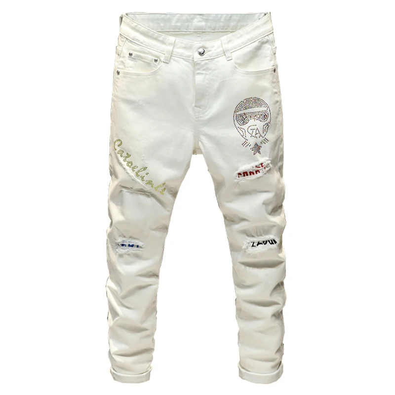 Sokotoo Men's fashion crystal patchwork white jeans Streetwear slim fit patch design stretch denim pants
Sokotoo Men's fashion crystal patchwork white jeans Streetwear slim fit patch design stretch denim pants