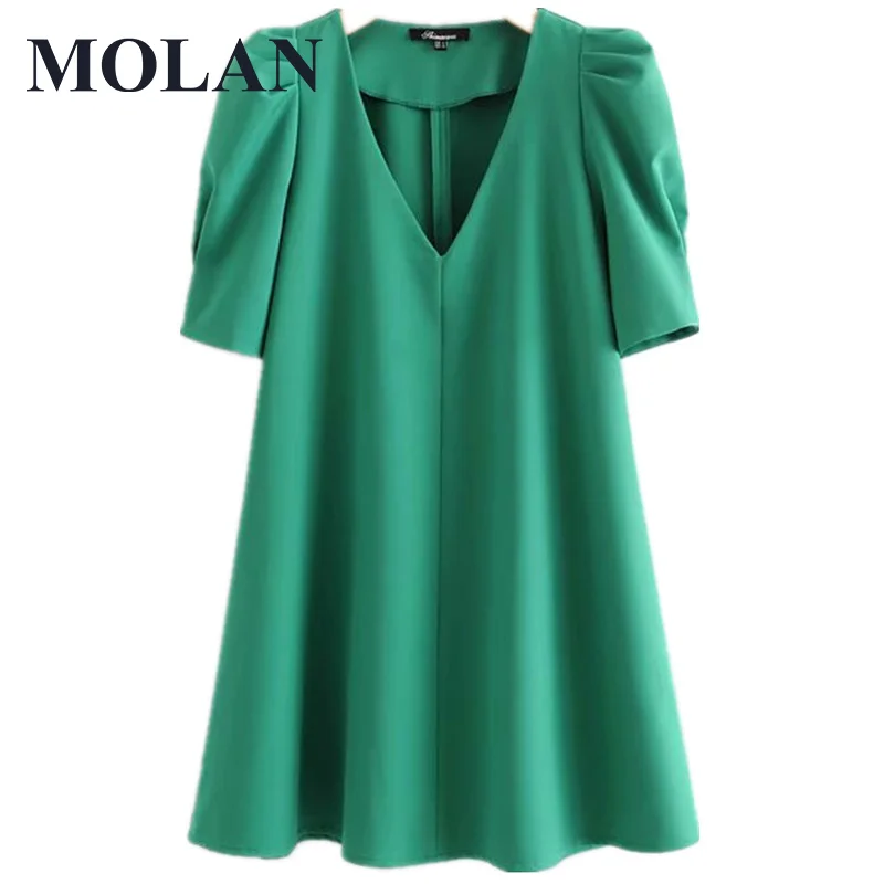 Woman Chic Vocation Dress Green V Neck Puff Sleeve Folds Lady Vestidos Casual Straight Female Fashion Elegant Beach Dress
Woman Chic Vocation Dress Green V Neck Puff Sleeve Folds Lady Vestidos Casual Straight Female Fashion Elegant Beach Dress