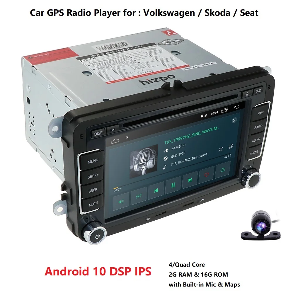 2din Android 10 четырехъядерный 2 ГБ 16 Автомобильный DVD для Passat CC Polo GOLF 5 6 Touran EOS T5 Sharan Tiguan