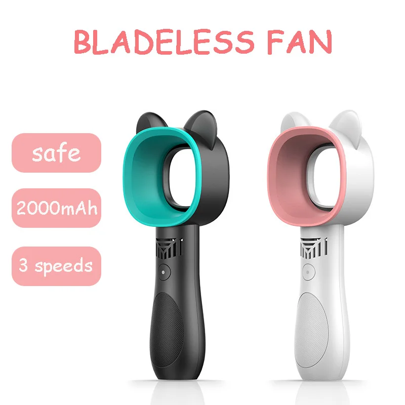 

Mini Bladeless Fan Cute Cat Hand held USB Rechargeable Fans 2000mAh Mute Without Vane for Home Outdoor Ventilador Cooler Fan 8H