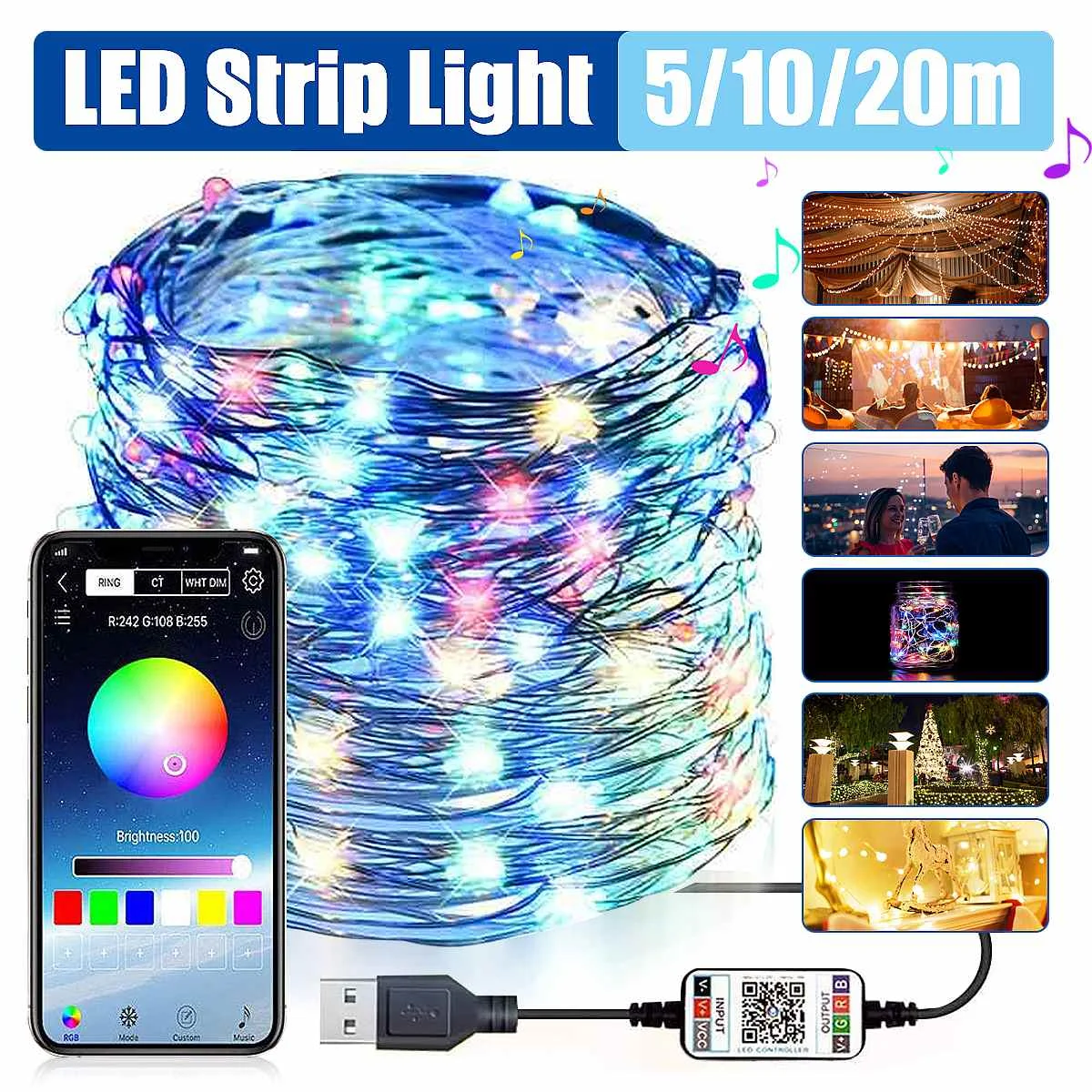 USB LED String Light App Control String Lamp Waterproof Outdoor Fairy Lights for Christmas Tree Decor Bluetooth-compatible
USB LED String Light App Control String Lamp Waterproof Outdoor Fairy Lights for Christmas Tree Decor Bluetooth-compatible