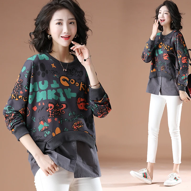 Spring Autumn Women Fake Two-Piece Pullover Sweatshirt Fashion Letter Printing All-Match O-Neck Long Sleeves Female Casual Tops
Spring Autumn Women Fake Two-Piece Pullover Sweatshirt Fashion Letter Printing All-Match O-Neck Long Sleeves Female Casual Tops