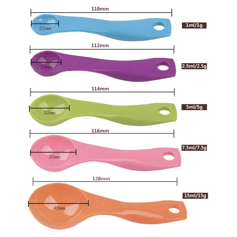 5pcs/Set!! 1.25 / 2.5 / 5 / 7.5/ 15ml Measure Spoon Cups Gram Scoop Ladle Kitchen Accessory Measuring Spoons Plastic Teaspoon
5pcs/Set!! 1.25 / 2.5 / 5 / 7.5/ 15ml Measure Spoon Cups Gram Scoop Ladle Kitchen Accessory Measuring Spoons Plastic Teaspoon