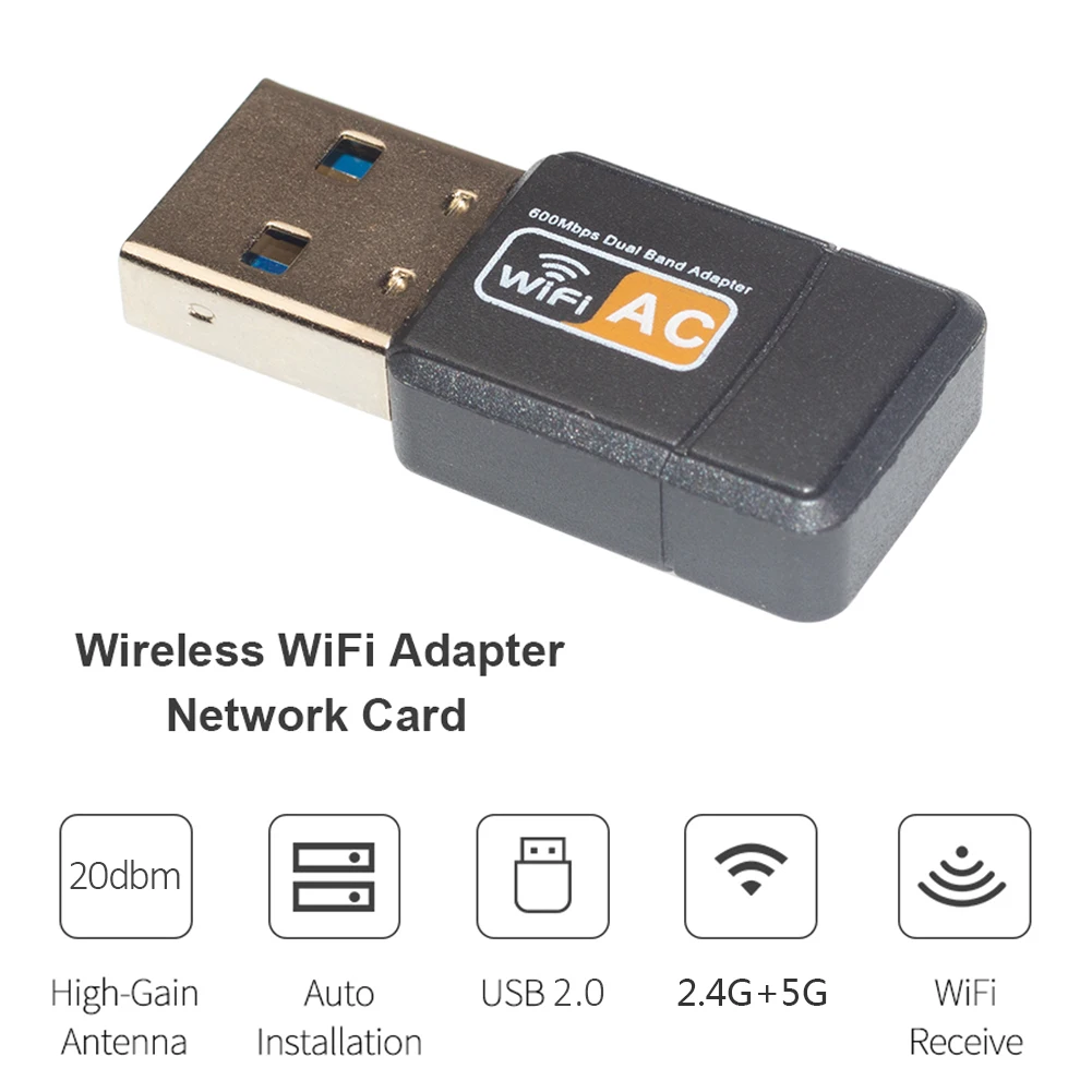 

600Mbps USB 2.0 WiFi Adapter wi fi Antenna PC Network Card 2.4GHz 5GHz Dual Band Wireless Ethernet Lan Dongle Receiver